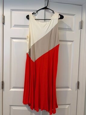 Anthropologie Sleeveless Colorblock Dress in Red, Cream, and Tan